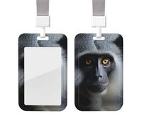 Portatarjetas de identificación Gray Monkey Close-Up con cordón, estuche protector vertical para tarjetas con ventana transparente, portatarjetas de identificación deslizante de plástico para enfermer