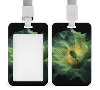 Portatarjetas de identificación Green Poppy in the Dark, con clip retráctil, resistente al agua y de plástico, con protector para cordón. Funda para credencial de trabajo, portatarjetas retráctil, por