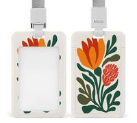 Portatarjetas de identificación minimalista, diseño floral abstracto, floral, naranja, tulipán, tarjetero, protector de tarjetas, placa de nombre, para trabajo, oficina, médico, enfermera