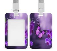 Portatarjetas de identificación vertical con estampado de mariposa morada, adecuado para oficina, escuela, tarjeta de identificación, tarjeta de proximidad, licencia de conducir y pase