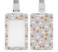 Portatarjetas de identificación vertical para hombre y mujer, funda protectora de plástico rígido para tarjetas con cordones desmontables, portatarjetas deslizantes Great Pyrenees Pizza.