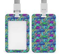 Portatarjetas de identificación vertical para hombres y mujeres, estuche protector de plástico con diseño de hongos mágicos y psicodélicos, funda deslizante para credenciales con cordón desmontable pa