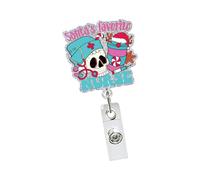 Portatarjetas de Navidad con lentejuelas ABS retráctil con clip de bolsillo de metal, accesorio para enfermera, médico, accesorio de vacaciones