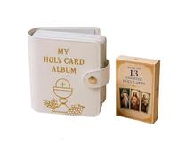 Portatarjetas de oración católico de piel auténtica, organizador de bolsillo con cierre a presión, estuche portátil para tarjetas devocionales, ideal para la oración diaria y como regalo (White)