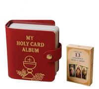 Portatarjetas de oración católico de piel auténtica, organizador de bolsillo con cierre a presión, estuche portátil para tarjetas devocionales, ideal para la oración diaria y como regalo (Red)