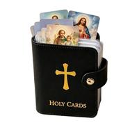 Portatarjetas de oración, de piel sintética auténtica católica, con cierre a presión, organizador de tarjetas de oración devocional de tamaño de bolsillo con cruz dorada en relieve para misa, viajes