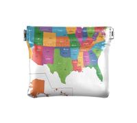 Portatarjetas de piel sintética impermeable para mujer, colorido mapa de Estados Unidos con estados y ciudades capitales, Varios colores, 1 size, Moderno / Equipada