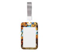 Portatarjetas de plástico duro con diseño de hojas doradas, diseño de paisaje otoñal, con diseño de puente de madera, protector de etiqueta de nombre para enfermeras y oficina