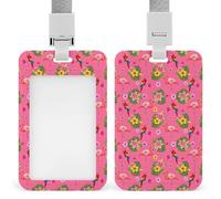 Portatarjetas de plástico rígido con cordón ajustable y desmontable, diseño de flamencos, flores, loros y palmeras rosas, funda protectora para tarjetas de vacaciones de verano, portatarjetas de ident
