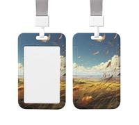 Portatarjetas de plástico transparente con diseño de plumas y texto en inglés «The Wind Blows», protector vertical para tarjetas de nombre, funda impermeable con cordón para tarjeta de nombre, para