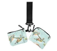 Portatarjetas de tortuga marina de dibujos animados para mujer, monedero pequeño portátil con bolsillo con cremallera para uso diario, 2 paquetes