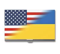 Portatarjetas de visita con diseño de bandera de Estados Unidos y Ucrania, delgada, de metal, para tarjetas de crédito, para hombres y mujeres, 9.4 cm x 5.6 cm x 0.8 cm, Estilo:, Talla única