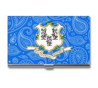 Portatarjetas de visita con diseño de bandera del estado de Connecticut, de metal, delgado, organizador de tarjetas de crédito para hombres y mujeres, 9.4 cm x 5.6 cm x 0.8 cm, Estilo:, Talla única