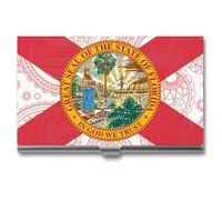 Portatarjetas de visita con diseño de bandera del estado de Florida con patrón de cachemira, estuche delgado de metal para tarjetas de crédito, organizador para hombres y mujeres, 3.7 x 2.2 x 0.3