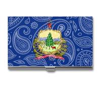 Portatarjetas de visita con diseño de bandera del estado de Vermont con patrón de cachemira, estuche delgado de metal para tarjetas de crédito, organizador para hombres y mujeres, 9.4 cm x 5.6 cm x