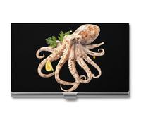 Portatarjetas de visita con diseño de calamar de cola de coca, mariscos, delgado, de metal, para tarjetas de crédito, tarjetas de crédito, organizador para hombres y mujeres, 3.7 x 2.2 x 0.3 pulgadas