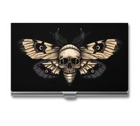 Portatarjetas de visita con diseño de calavera de la muerte, funda delgada de metal para tarjetas de crédito, organizador para hombres y mujeres, 9,4 x 5,6 x 0,8 cm, Estilo:, Talla única