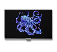 Portatarjetas de visita con diseño de pulpo brillante que brilla en la oscuridad, estuche delgado de metal para tarjetas de crédito, organizador para hombres y mujeres, 9,4 x 5,6 x 0,8 cm, Estilo