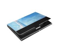 Portatarjetas delgado para tarjetas de visita con diseño de faro de mar azul y acero inoxidable para mujeres u hombres