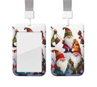 Portatarjetas deslizante con cordón, estuche protector para tarjetas con ventana transparente, etiqueta vertical para tarjetas de identificación y crédito, portatarjetas con diseño de gnomos navideño