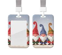 Portatarjetas deslizante con cordón, estuche protector para tarjetas con ventana transparente, etiqueta vertical para tarjetas de identificación y crédito, portatarjetas con diseño de gnomos navideño