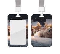 Portatarjetas deslizante con cordón, etiqueta de nombre de plástico, estuche para tarjetas de Navidad de invierno, estuche protector con ventana transparente