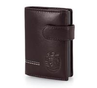 Portatarjetas expulsable Sporting de piel con lengua, 10 x 6,7 x 2 cm, eyector de aluminio con capacidad para 5 tarjetas, monedero trasero. Compartimento para billetes. Protección RFID, marrón, 10 x