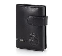 Portatarjetas expulsable Sporting de piel con lengua, 10 x 6,7 x 2 cm, eyector de aluminio con capacidad para 5 tarjetas, monedero trasero. Compartimento para billetes. Protección RFID, Negro , 10 x