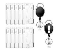 Portatarjetas HUAZIZ, paquete de 10, paquete de 2, retráctil, para uso vertical, de plástico duro para tarjetas de identificación y tarjetas de crédito