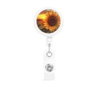 Portatarjetas retráctil con diseño de girasol y puesta de sol con clip de cocodrilo, llavero de insignia, carretes retráctiles ligeros, divertidos soportes para tarjetas de identificación para
