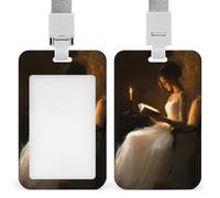 Portatarjetas retráctiles con clip para tarjetas de identificación con texto en inglés "Woman Reading by The Candelle", para el trabajo, oficina, médico, enfermera