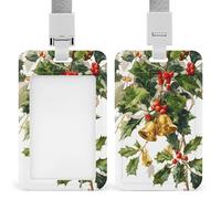 Portatarjetas retráctiles con diseño de campanas doradas, hojas de acebo, con clip retráctil, protector de tarjetas, placa de nombre, para trabajo, oficina, médico, enfermera