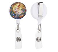 Portatarjetas retráctiles con diseño de conejo blanco, huevos de Pascua, hojas verdes, con clip para tarjetas de identificación, médico, enfermera, estudiante, trabajador de oficina