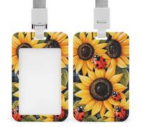 Portatarjetas retráctiles con diseño de girasoles de jardín, diseño de flores amarillas, para tarjetas de identificación, para el trabajo, oficina, médico, enfermera