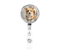 Portatarjetas retráctiles de metal resistente con clip de cocodrilo, bonito carrete de insignia de perro Corgi, soporte para tarjetas de identificación, llavero de identificación para enfermera