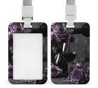 Portatarjetas retráctiles para tarjetas de identificación de vidrio con vino morado y rosas, protector de tarjetas, placa de nombre, para trabajo, oficina, médico, enfermera