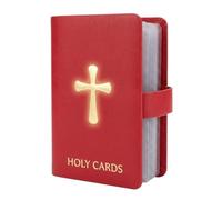 Portatarjetas Sagradas, Organizador De Tarjetas De Oración Con Cierre A Presión, Libro De Bolsillo Católico De Cuero Genuino for 40 Fundas Estándar, Medallas, Fichas(Red)
