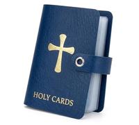 Portatarjetas Sagradas, Organizador De Tarjetas De Oración Con Cierre A Presión, Libro De Bolsillo Católico De Cuero Genuino for 40 Fundas Estándar, Medallas, Fichas(Navy Blue)