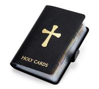Portatarjetas Sagradas, Organizador De Tarjetas De Oración Con Cierre A Presión, Libro De Bolsillo Católico De Cuero Genuino for 40 Fundas Estándar, Medallas, Fichas(Black)