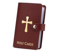 Portatarjetas Sagradas, Organizador De Tarjetas De Oración Con Cierre A Presión, Libro De Bolsillo Católico De Cuero Genuino for 40 Fundas Estándar, Medallas, Fichas(Brown)