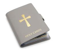 Portatarjetas Sagradas, Organizador De Tarjetas De Oración Con Cierre A Presión, Libro De Bolsillo Católico De Cuero Genuino for 40 Fundas Estándar, Medallas, Fichas(Grey)