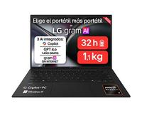 Portátil 14"" LG gram 14Z95U, Copilot+ PC, Windows 11 Home, Ryzen AI 7 450, 32 GB RAM, 1 TB SSD, AMD Radeon™ Graphics, Pantalla IPS (1920*1200), ligero, 1120 g, 32 h, AI, Negro carbó - 14Z95U-G.AU88BN