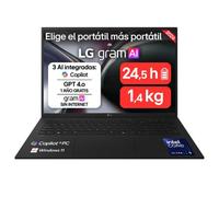Portátil 17" LG gram 17Z90TL, Copilot+ PC, Windows 11 Home, Intel® Core™ Ultra 9, 32 GB RAM, 1 TB SSD, Panel IPS WQXGA (2560x1600), Ligero 1,4 kg, 24.5 h, Negro - 17Z90TL-G.AU99BN