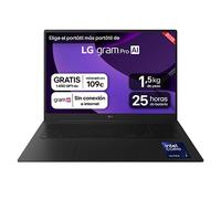 Portátil 17" LG gram pro 17Z90TR, Windows 11, Intel® Core™ Ultra7 , 32 GB RAM , 1TB SSD, NVIDIA RTX5050 con GDDR7 8GB , Pantalla IPS (2560*1600),ligero, 1.479 g, 25 hs, AI, Negro - 17Z90TR-E.AD88B