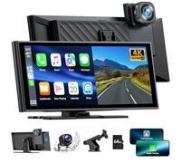 Portátil A-pple Carplay Inalambrico & Android Auto, 9,26 Pulgadas Pantalla Coche con Dash CAM Frontal y Trasera 4K+1080P, Car Play Radio Receptor con Mirror Link/Bluetooth 5.0/SIRI/Go0gle/FM/64G TF