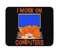 Portátil Alfombrilla de Ratón, Gráfico de Ciencia y tecnología: Gatito Divertido Sentado Frente a la computadora Alfombrilla Antideslizante Mouse Mat 25X30cm para PC Ratón Jugadore