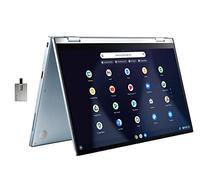 Portátil ASUS 2 en 1 14 pulgadas FHD Chromebook 2 en 1, procesador Intel Core M3-8100Y, 8 GB de RAM, 64 GB de memoria flash eMMC, gráficos Intel HD, cámara web HD, altavoces estéreo, sistema operativo cromado, plata, tarjeta USB Snowbell de 32 GB