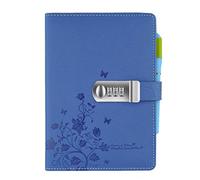 Portátil Diario Bloc de Notas Contraseña Cuaderno de Cuero PU,cuaderno diario con cerradura de combinación para hombres y mujeres TPN099,Blue,145x210mm