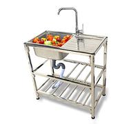 Portatil Fregadero de Acero Inoxidable, Fregaderos de un seno,Fregadero Exterior Independiente con Grifo R Diseño Redondeado Fácil de Limpiar Para Bar Camping Jardin Lavandería Garaje ( Color : Hot an