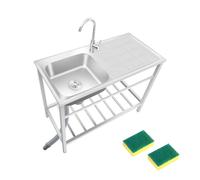 Portatil Fregadero Exterior Jardin Comercial Fregadero 75cmX40cmX75cm Fregadero Inox Con Escurridor Fregadero Simple Al Aire Libre con Soporte con kit de desagüe Fácil de montar Polivalente